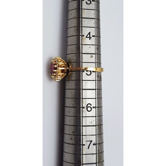 Elegant 14K Karat Solid Yellow Gold Designer Oval Ruby & Diamond Ring Size 5 - Picture 16 of 16